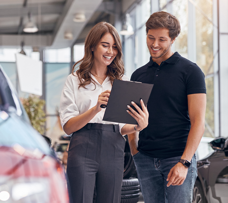 Sales woman speaking with customer
